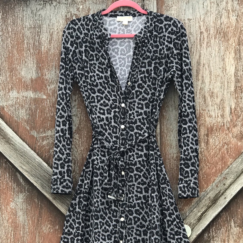 Michael Kors career shirt-dress in leopard print.